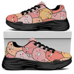 Cute Cartoon Pig Pattern Print Black Chunky Shoes