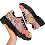 Cute Cartoon Pig Pattern Print Black Chunky Shoes