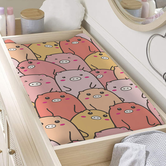 Cute Cartoon Pig Pattern Print Changing Pad Cover