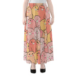 Cute Cartoon Pig Pattern Print Chiffon Maxi Skirt