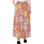 Cute Cartoon Pig Pattern Print Chiffon Maxi Skirt