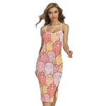 Cute Cartoon Pig Pattern Print Cross Back Cami Dress