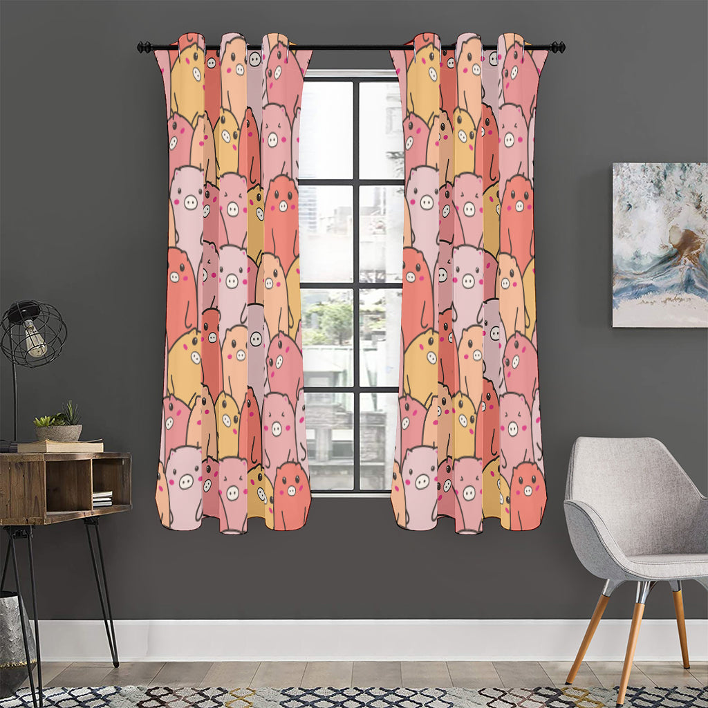 Cute Cartoon Pig Pattern Print Curtain