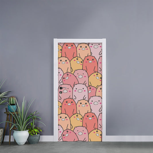 Cute Cartoon Pig Pattern Print Door Sticker