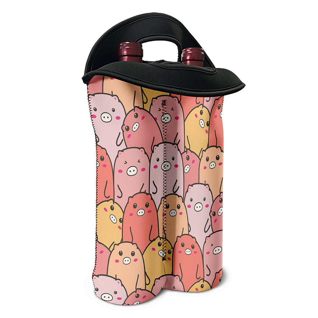 Cute Cartoon Pig Pattern Print Double Neoprene Wine Tote
