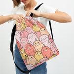 Cute Cartoon Pig Pattern Print Drawstring Backpack