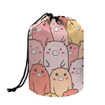 Cute Cartoon Pig Pattern Print Drawstring Makeup Bag