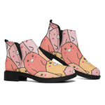 Cute Cartoon Pig Pattern Print Flat Ankle Boots