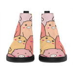 Cute Cartoon Pig Pattern Print Flat Ankle Boots