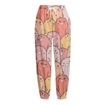 Cute Cartoon Pig Pattern Print Fleece Lined Knit Pants