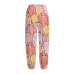 Cute Cartoon Pig Pattern Print Fleece Lined Knit Pants