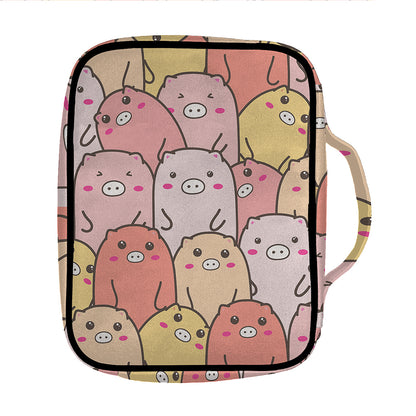 Cute Cartoon Pig Pattern Print Front Pocket Bible Bag