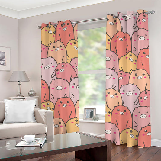 Cute Cartoon Pig Pattern Print Grommet Curtains