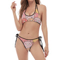 Cute Cartoon Pig Pattern Print Halter Scoop Tie Side Bikini