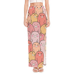 Cute Cartoon Pig Pattern Print High Slit Maxi Skirt