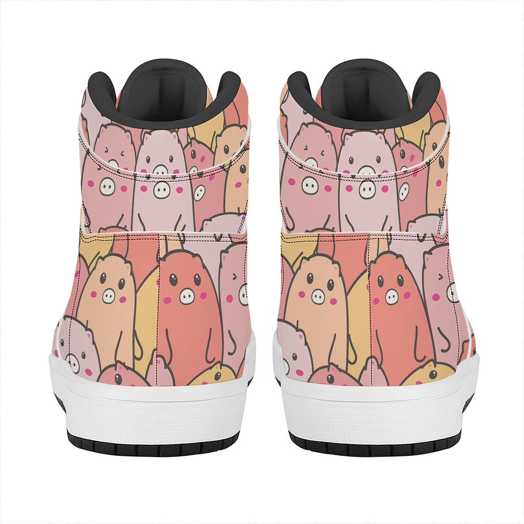 Cute Cartoon Pig Pattern Print High Top Leather Sneakers