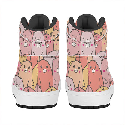 Cute Cartoon Pig Pattern Print High Top Leather Sneakers