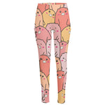 Cute Cartoon Pig Pattern Print High-Waisted Pocket Leggings
