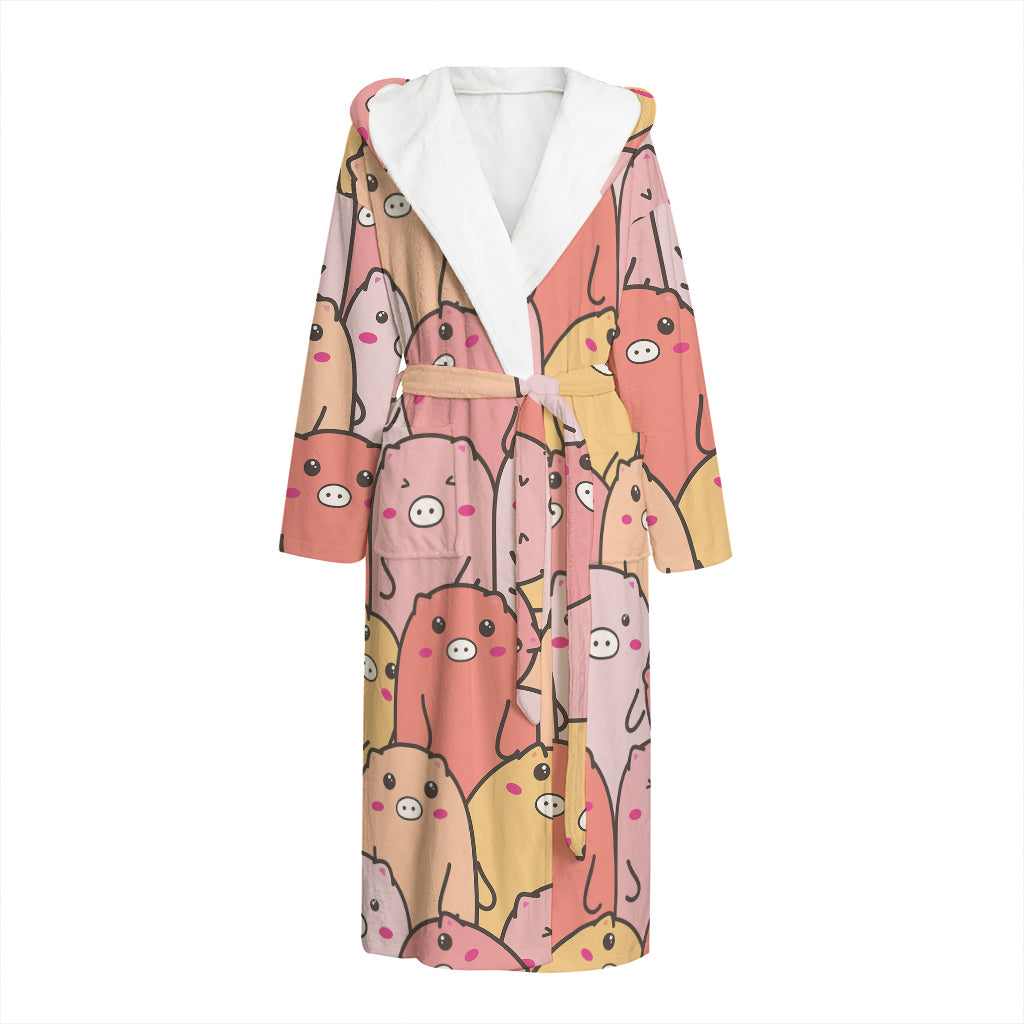Cute Cartoon Pig Pattern Print Hooded Bathrobe