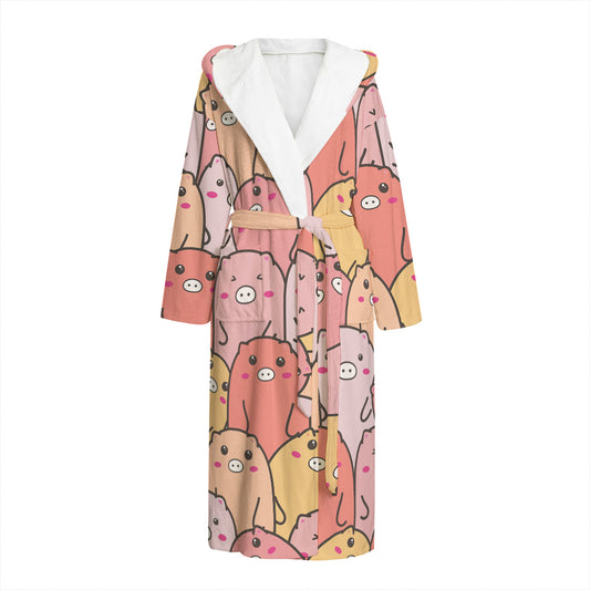 Cute Cartoon Pig Pattern Print Hooded Bathrobe
