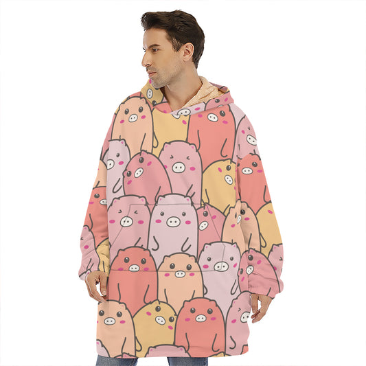 Cute Cartoon Pig Pattern Print Hoodie Blanket
