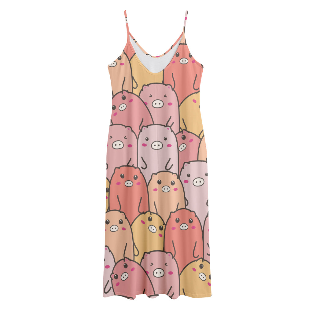 Cute Cartoon Pig Pattern Print Jersey Midi Cami Dress