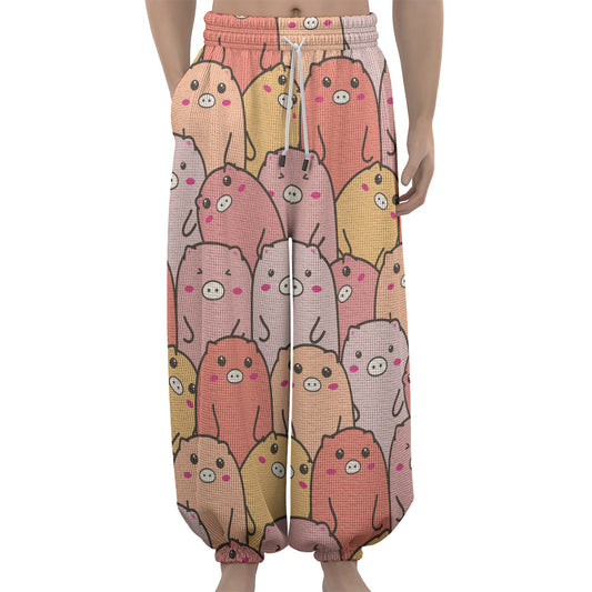 Cute Cartoon Pig Pattern Print Lantern Pants