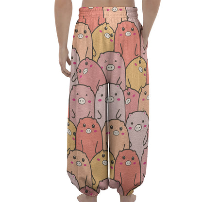 Cute Cartoon Pig Pattern Print Lantern Pants