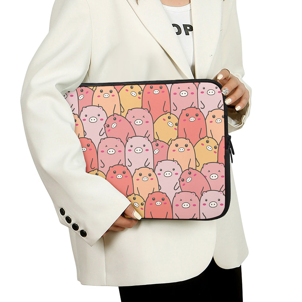 Cute Cartoon Pig Pattern Print Laptop Sleeve