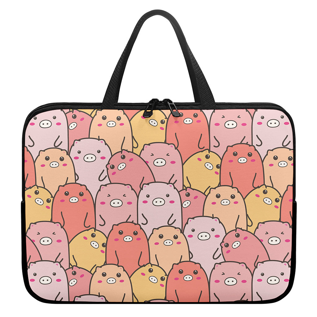 Cute Cartoon Pig Pattern Print Laptop Sleeve With Handle