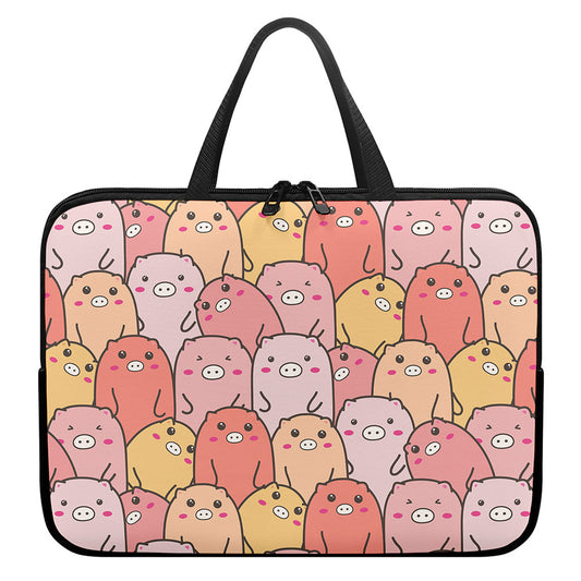 Cute Cartoon Pig Pattern Print Laptop Sleeve With Handle