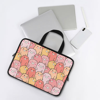Cute Cartoon Pig Pattern Print Laptop Sleeve With Handle