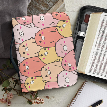 Cute Cartoon Pig Pattern Print Leather Bible Cover