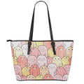 Cute Cartoon Pig Pattern Print Leather Tote Bag With Zipper