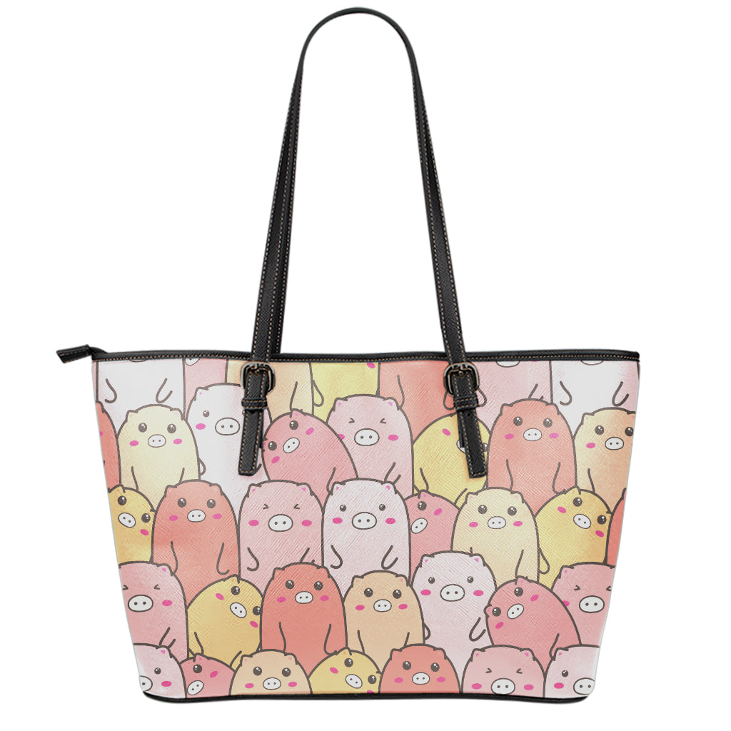 Cute Cartoon Pig Pattern Print Leather Tote Bag