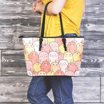 Cute Cartoon Pig Pattern Print Leather Tote Bag