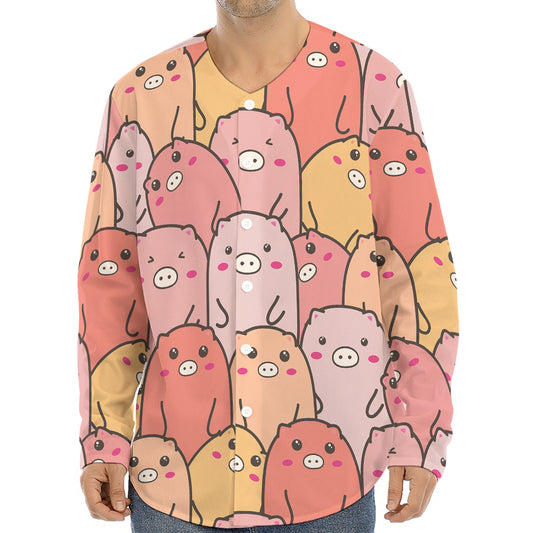 Cute Cartoon Pig Pattern Print Long Sleeve Baseball Jersey