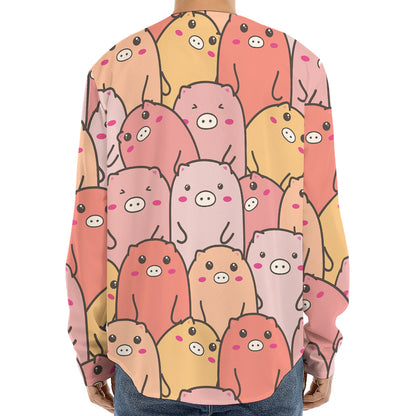 Cute Cartoon Pig Pattern Print Long Sleeve Baseball Jersey