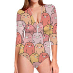 Cute Cartoon Pig Pattern Print Long Sleeve Swimsuit