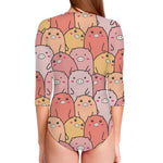 Cute Cartoon Pig Pattern Print Long Sleeve Swimsuit