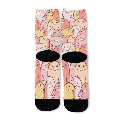 Cute Cartoon Pig Pattern Print Long Socks