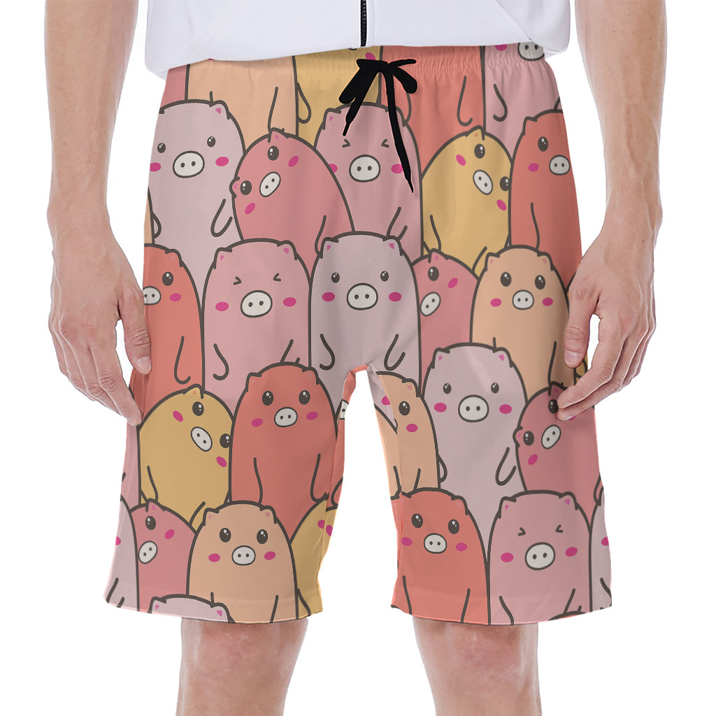 Cute Cartoon Pig Pattern Print Men's Beach Shorts