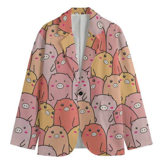 Cute Cartoon Pig Pattern Print Men's Blazer
