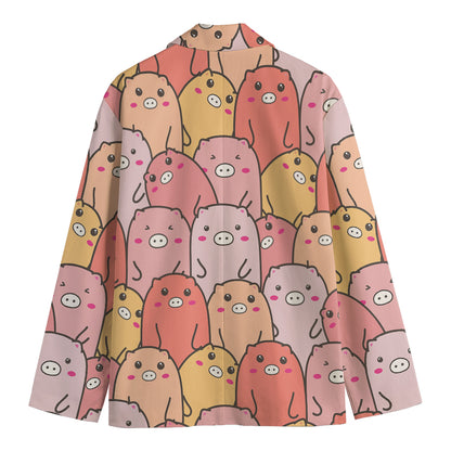 Cute Cartoon Pig Pattern Print Men's Blazer