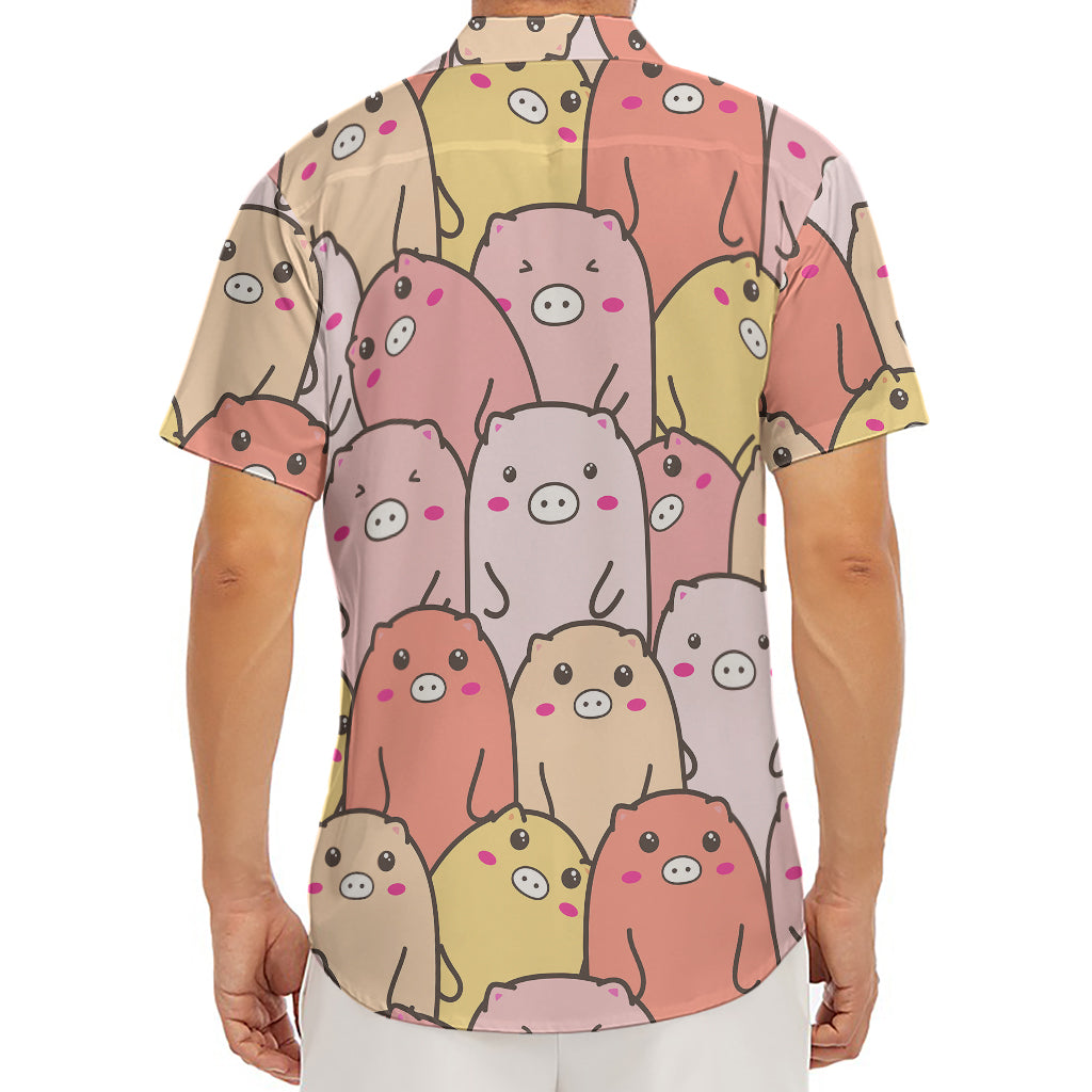 Cute Cartoon Pig Pattern Print Men's Deep V-Neck Shirt