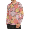 Cute Cartoon Pig Pattern Print Men's Long Sleeve Rash Guard