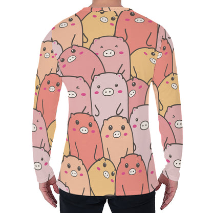 Cute Cartoon Pig Pattern Print Men's Long Sleeve T-Shirt