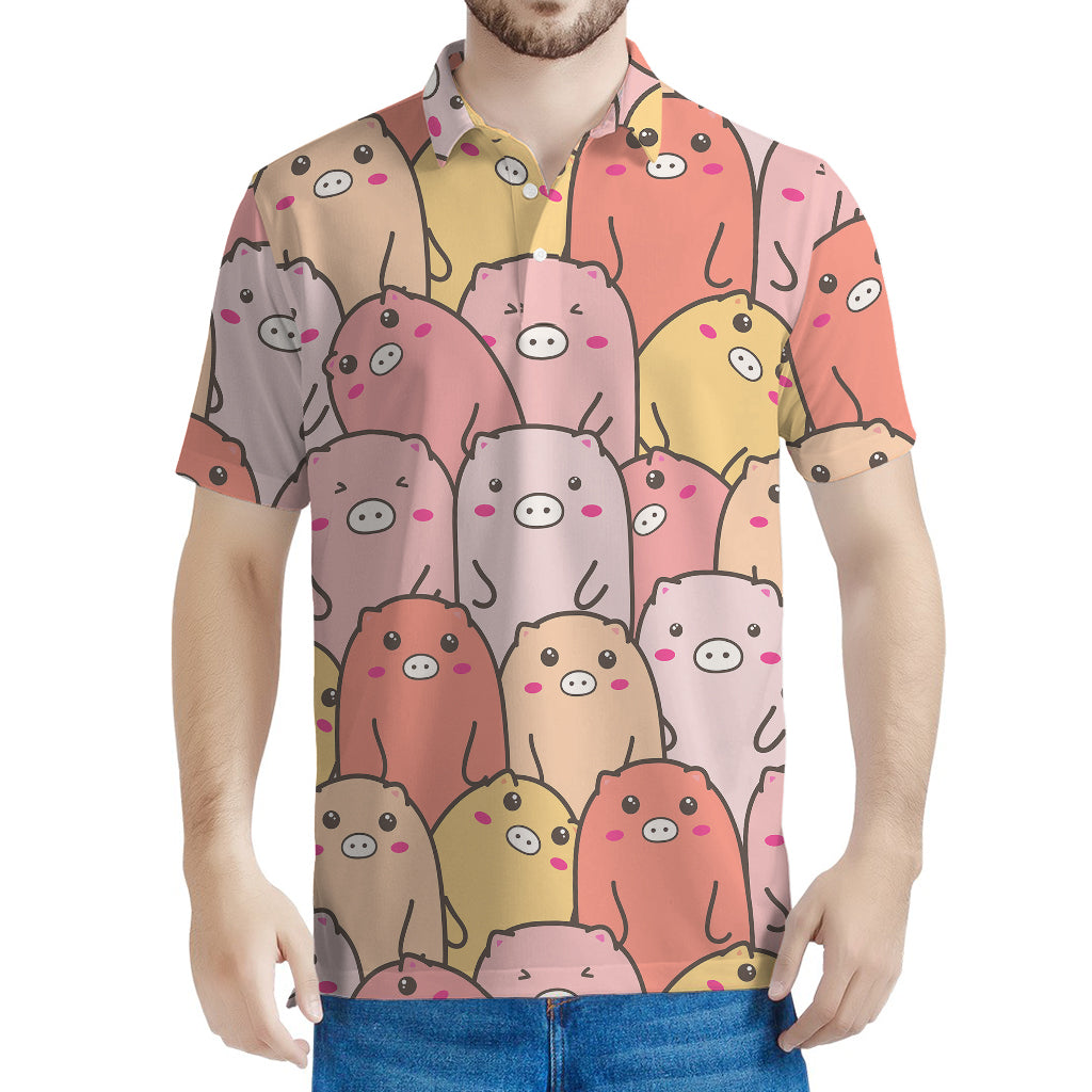 Cute Cartoon Pig Pattern Print Men's Polo Shirt