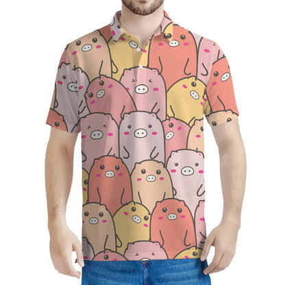 Cute Cartoon Pig Pattern Print Men's Polo Shirt
