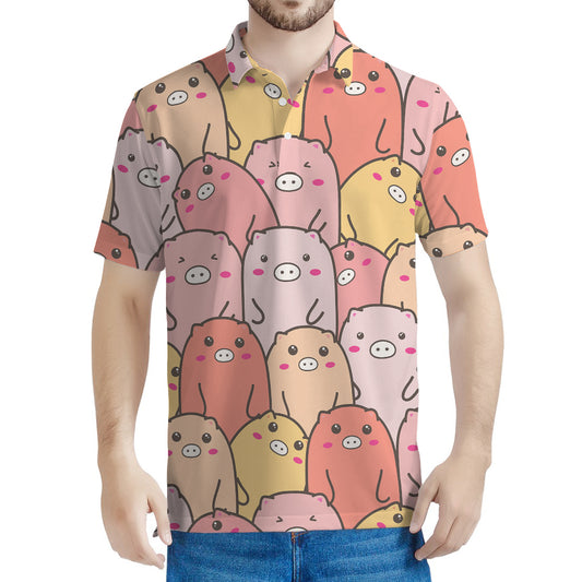 Cute Cartoon Pig Pattern Print Men's Polo Shirt